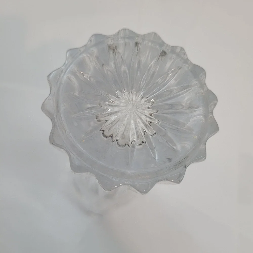 Vintage Crystal Bud Vase Starburst Fan Cut Glass 6.25 Inch Square Rim Scalloped